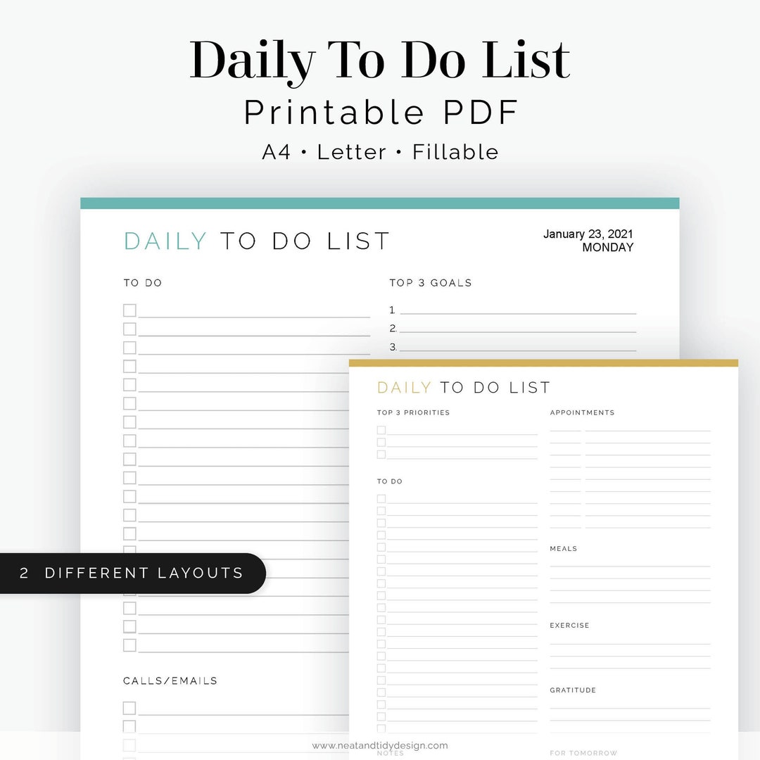 Daily to Do List (2 Versions) - Fillable - Printable PDF - Task ...
