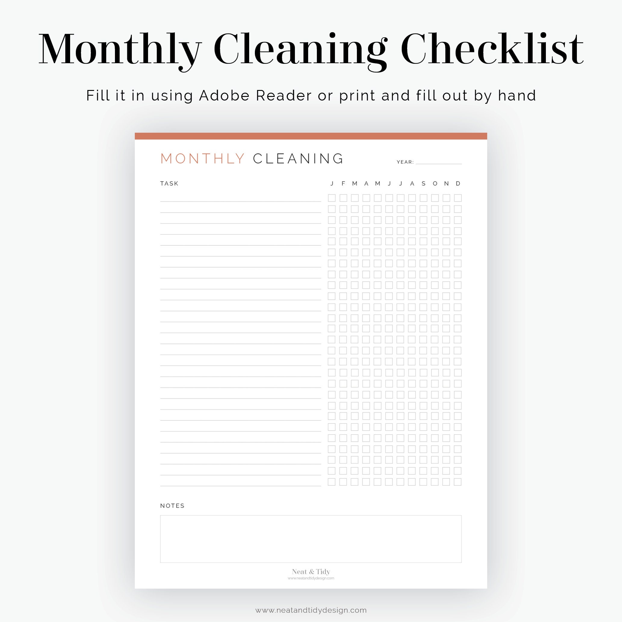 Monthly Cleaning Checklist - Fillable - Printable PDF - Household ...