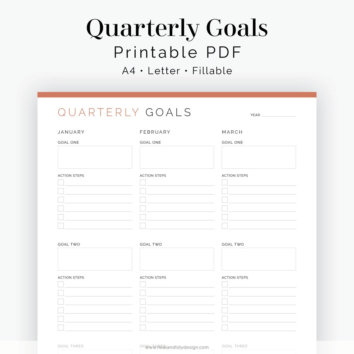 Quarterly Goals 2 Layouts Fillable Printable PDF New Etsy