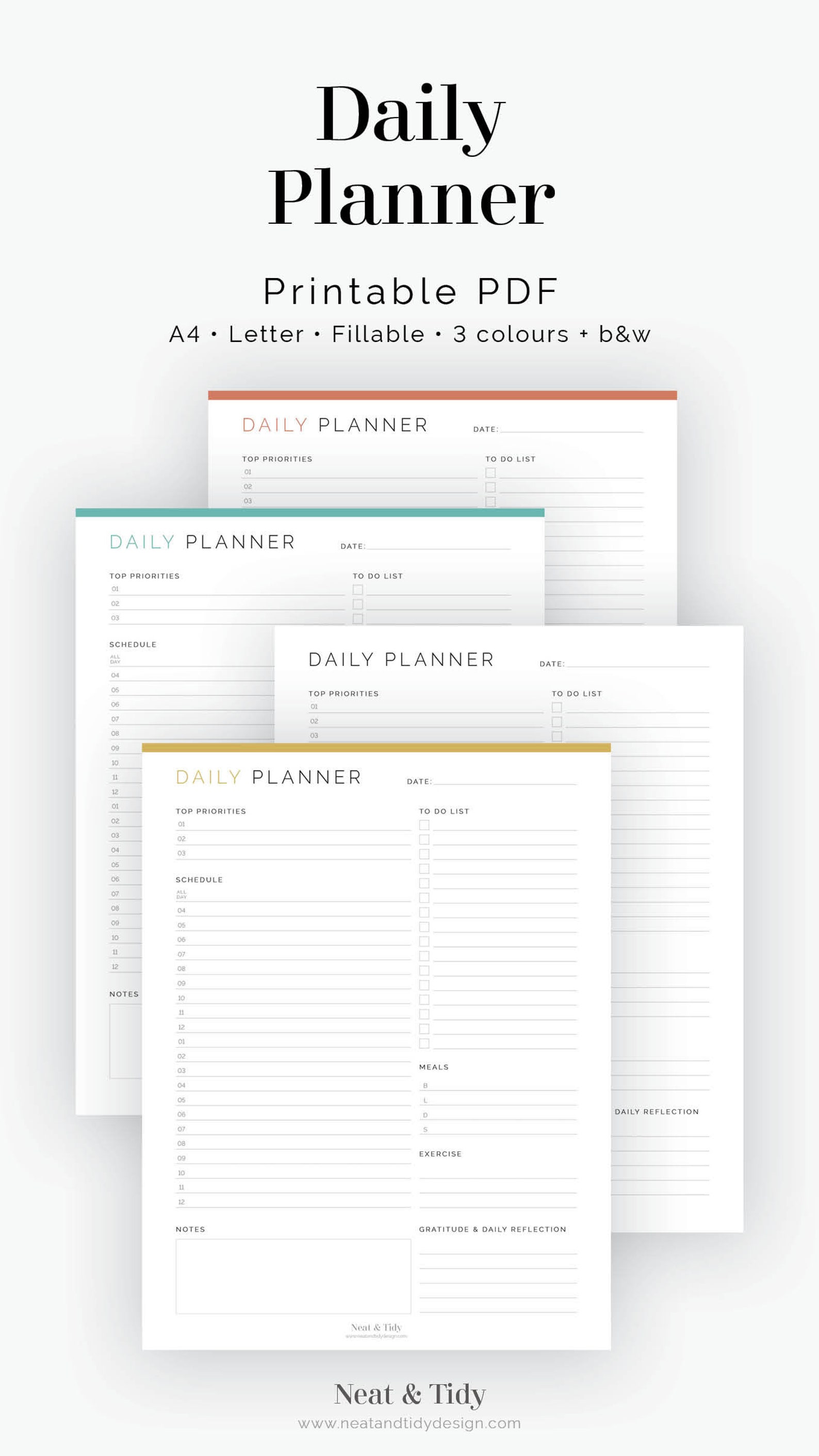 Daily Planner V2 Fillable Printable PDF Daily Appointment Planner Page