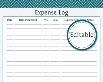 Expense Log - Fillable - Instant Download - Finance Printable PDF