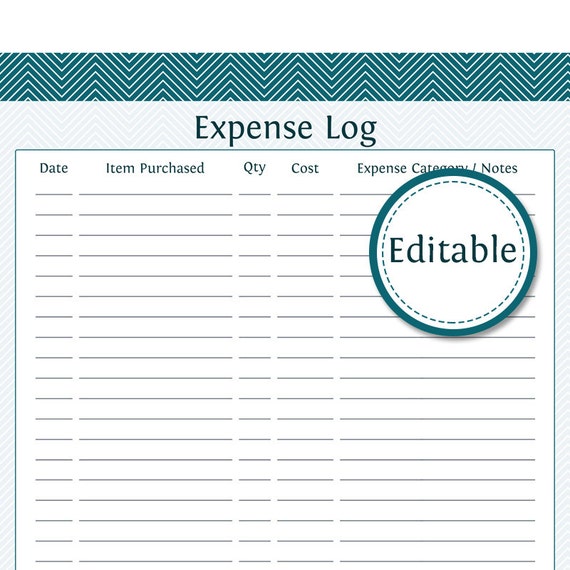 expense log fillable instant download finance printable etsy