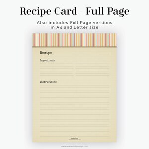Recipe Card 4x6 Inches &amp; Full Page - Fillable - Printable Retro Recipe ...