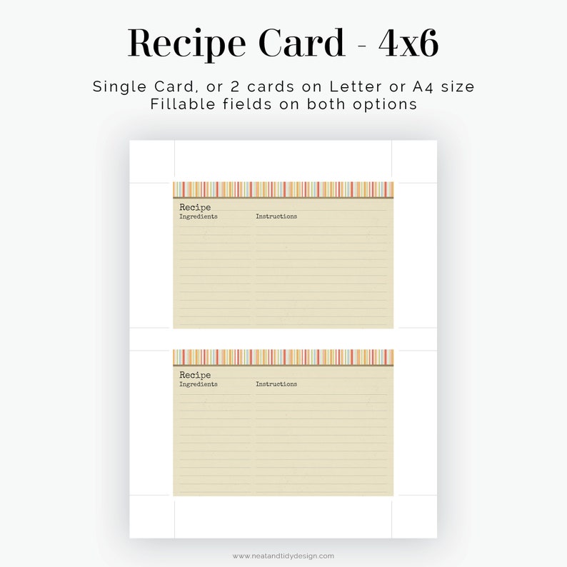 Recipe Card 4x6 Inches Full Page Fillable Printable Retro Recipe Card Recipe Card 4x6 Inches Full Page Fillable Printable Retro Recipe Card