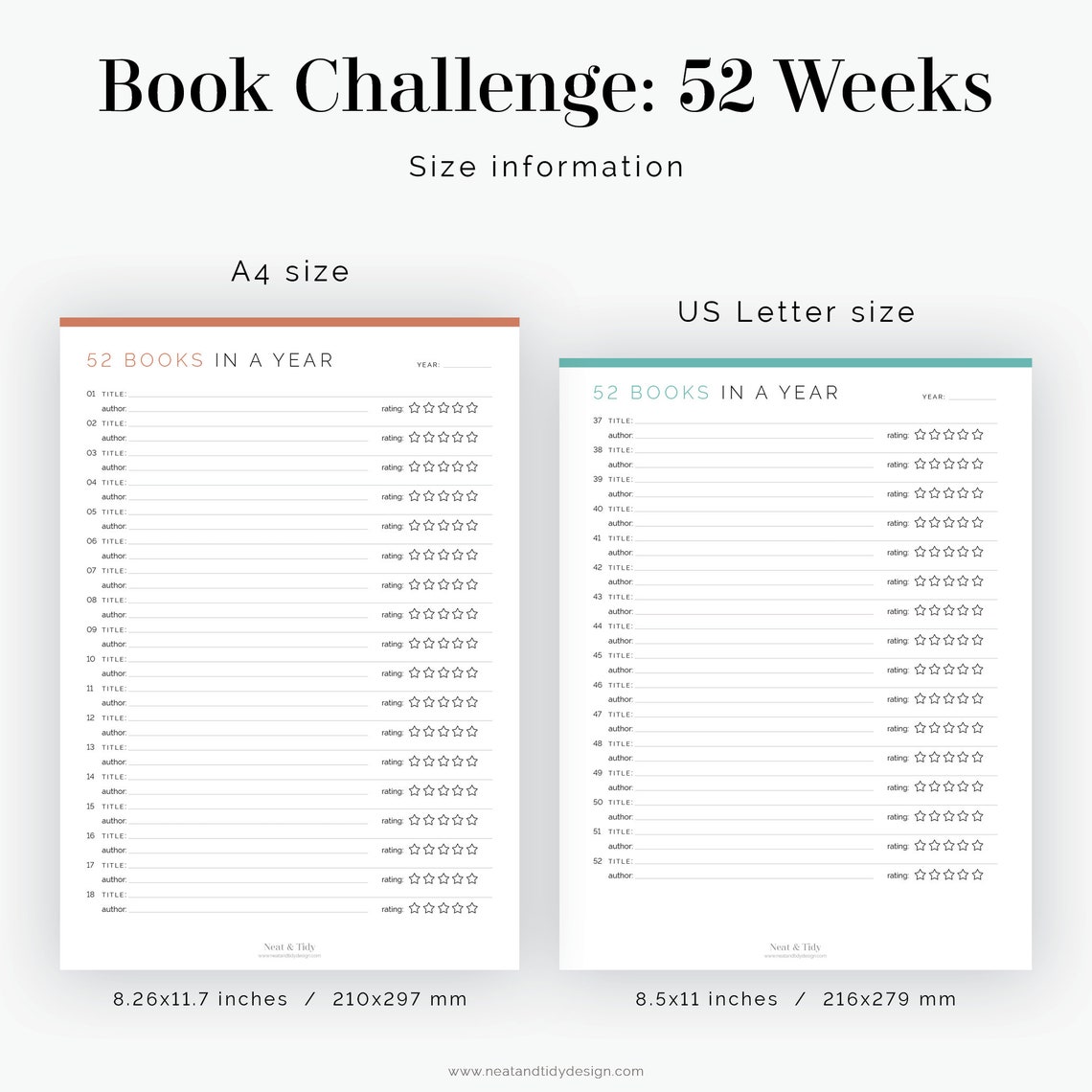 Reading Challenge 52 Books in a Year Fillable Printable Etsy