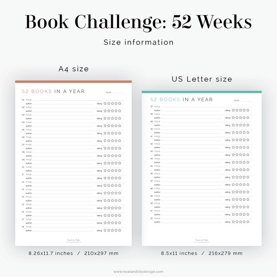 Reading Challenge: 52 Books in a Year - Fillable - Printable