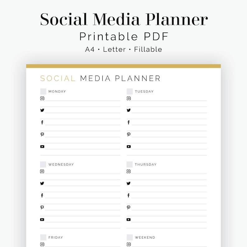 Social Media Content Planner weekly Fillable Printable - Etsy
