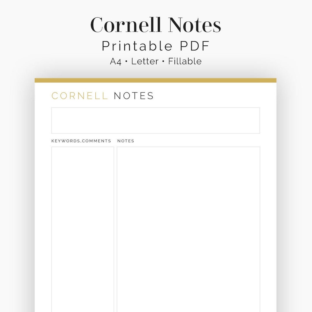 Cornell Notes - Lined, Unlined - Fillable - Printable PDF - Student ...