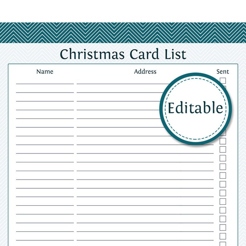Christmas Card List Fillable Printable PDF Instant Etsy