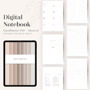 Digital Notebook for GoodNotes (Portrait) - Hyperlinked Tabs (8 tabs) - Digital Muted, Neutrals Flexible Notebook - Instant Download