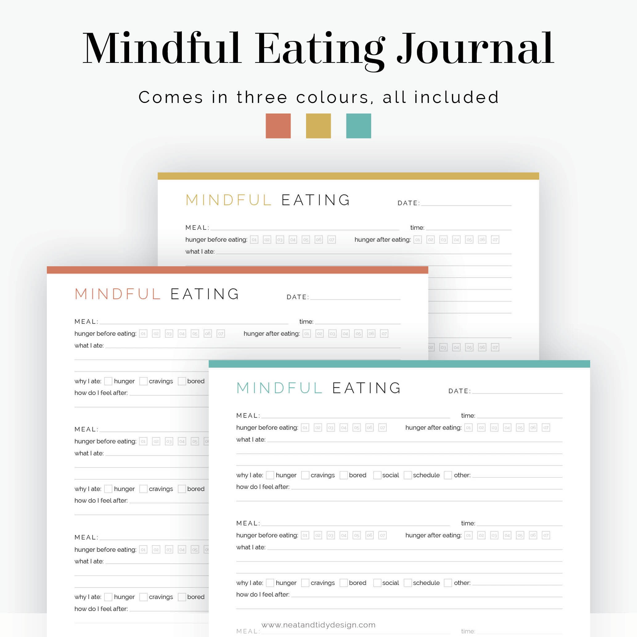 Mindful Eating Journal - Fillable - Printable PDF - Daily Food Journal ...