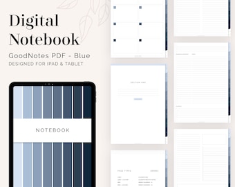 Blue Digital Tabbed Notebook for GoodNotes (Portrait) | Hyperlinked Tabs (8 tabs) | Blue Digital Flexible Journal | Instant Download