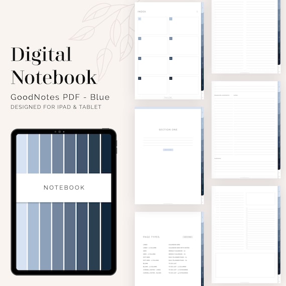 Blue Digital Tabbed Notebook for GoodNotes (Portrait) | Hyperlinked Tabs (8 tabs) | Blue Digital Flexible Journal | Instant Download