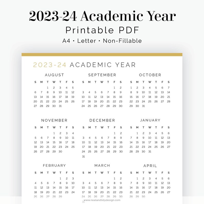 2023-24 Academic Year Overview Printable PDF non-fillable Time ...