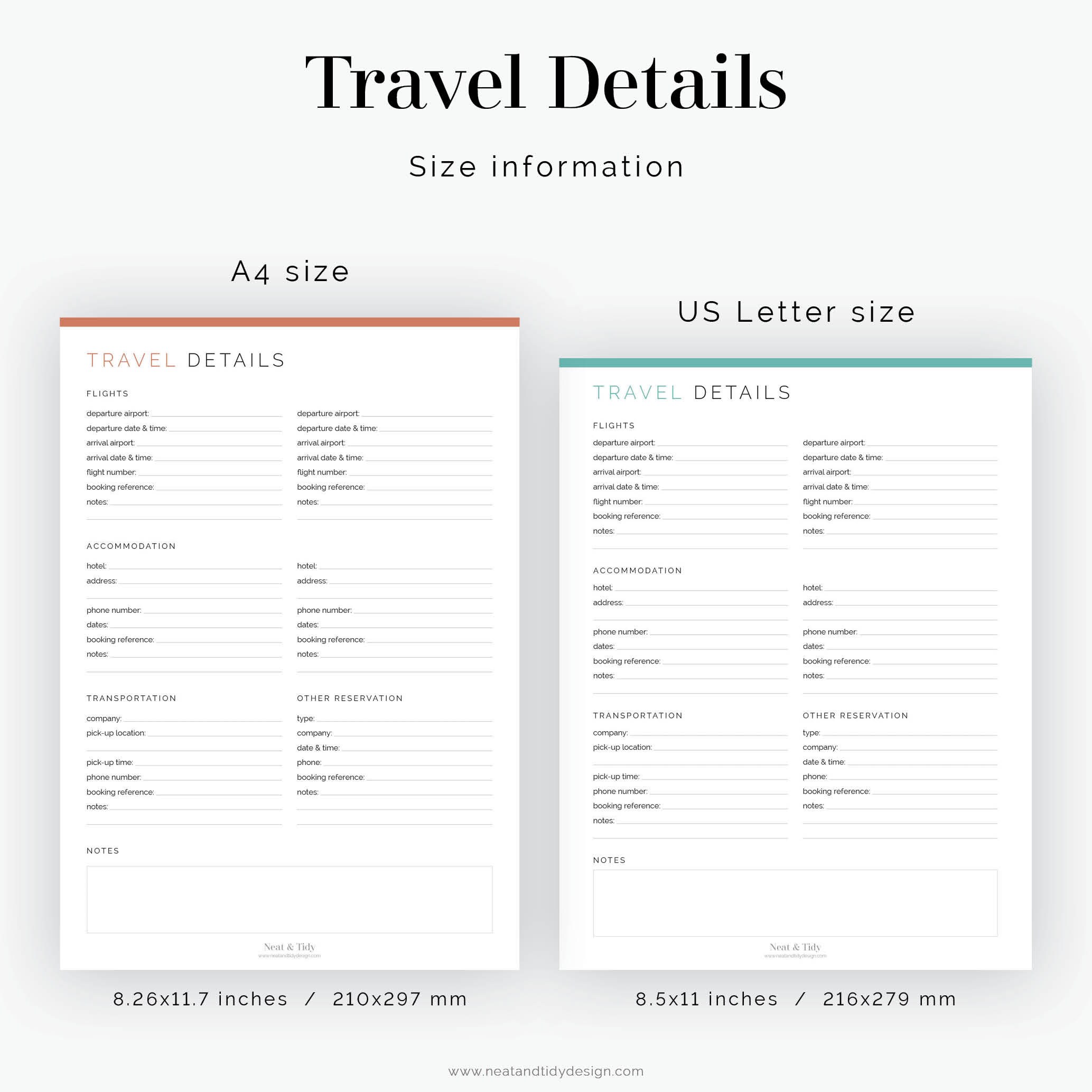 Travel Details - Fillable - Travel Planner, Vacation Itinerary Planner ...