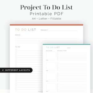 Project To Do List (2 layouts) - Fillable - Printable PDF - Task Management, Productivity Planner - Business Planner - Instant Download