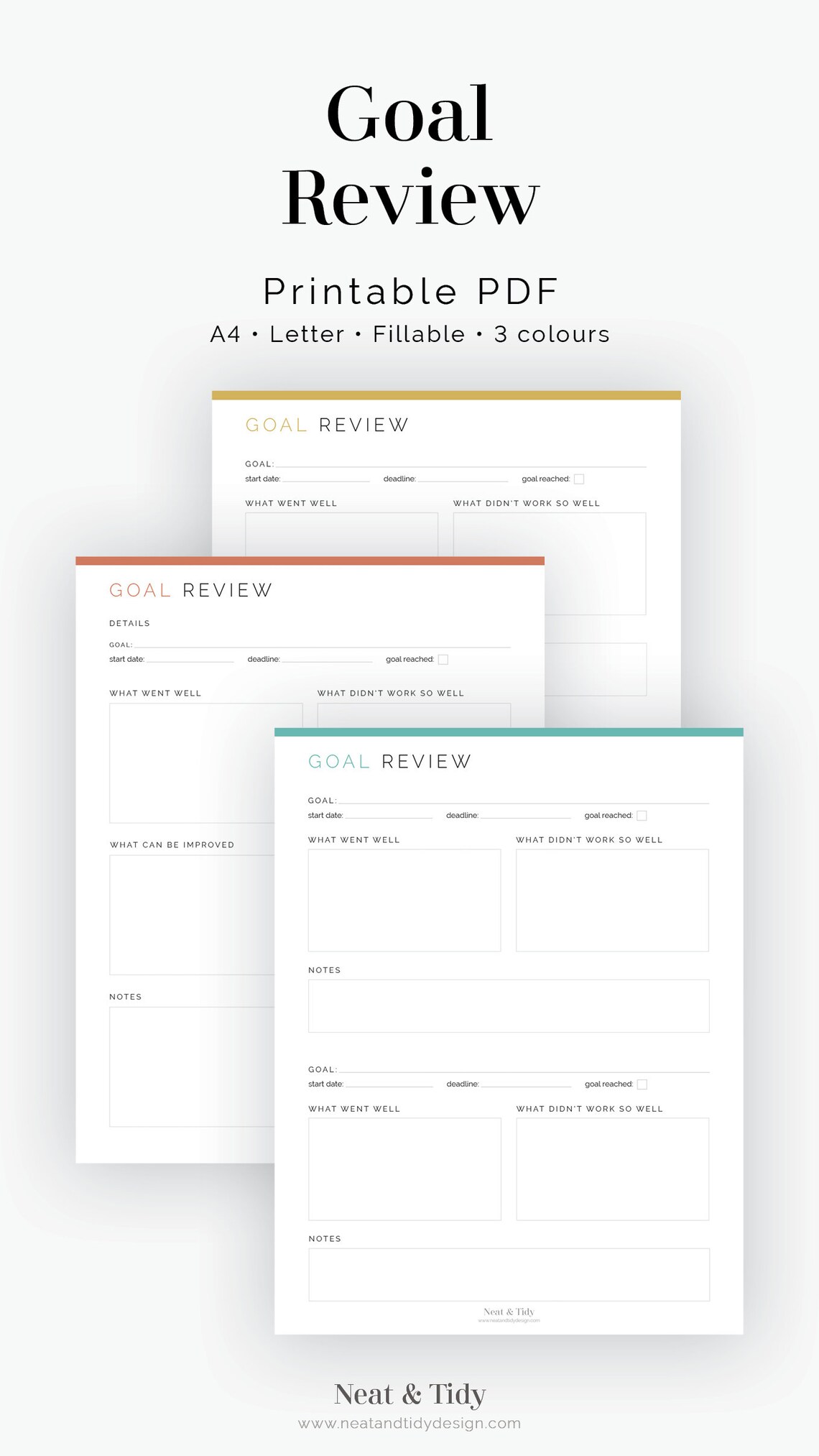 Goal Review 2 Layouts Fillable Printable PDF New Year Etsy