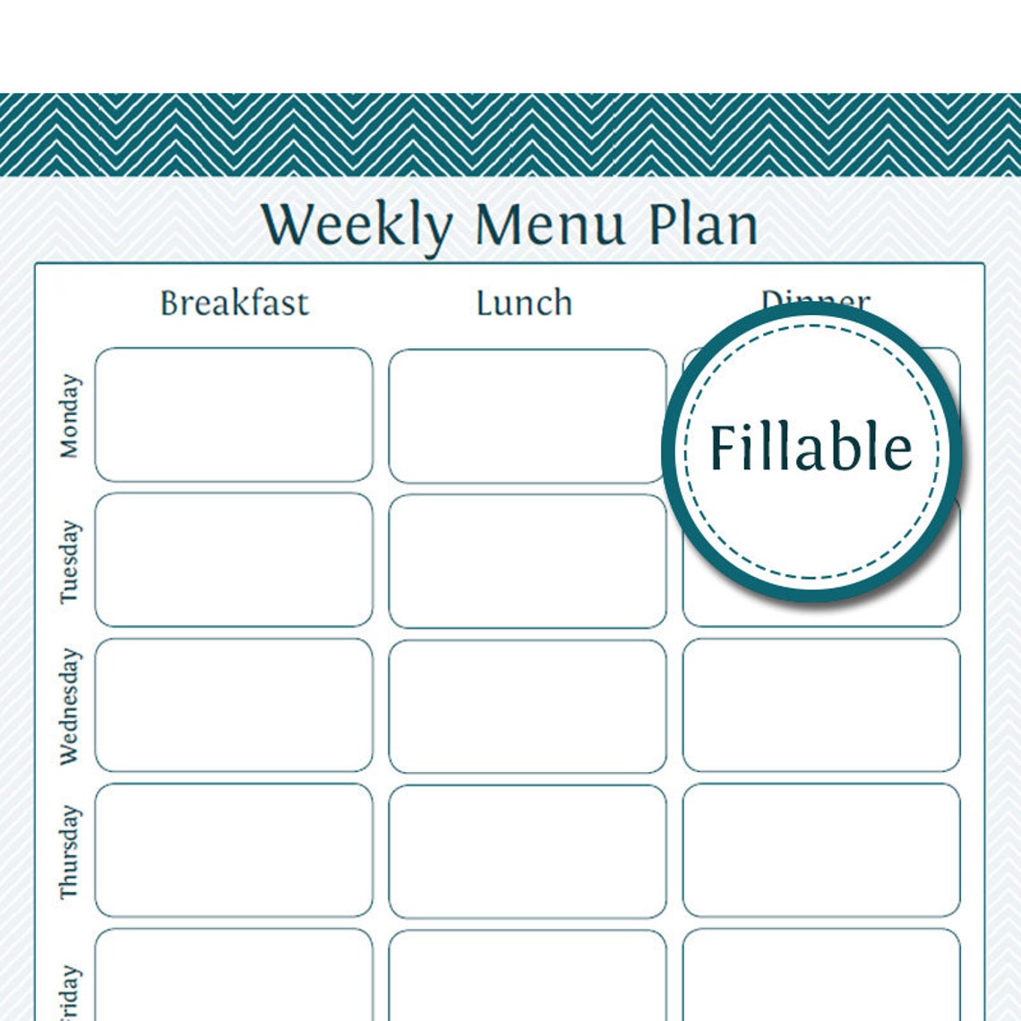 Weekly Menu Planner Fillable Printable PDF Instant Etsy Weekly menu planner fillable printable pdf instant etsy