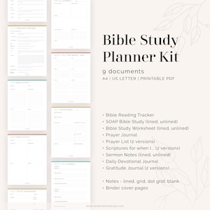 Bible Study Planner Kit (9 documents) | Fillable & Printable PDF | Christian, Bible Reading Tracker, Devotional Journal | Instant Download