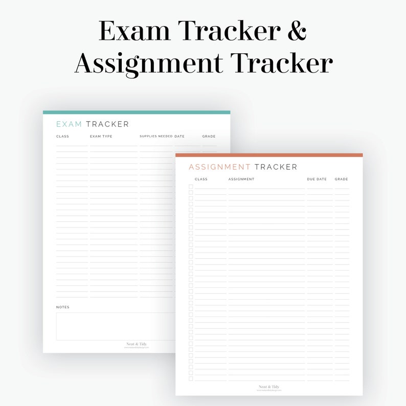 Exam & Assignment Trackers Fillable Printable PDF Student Planner, High ...