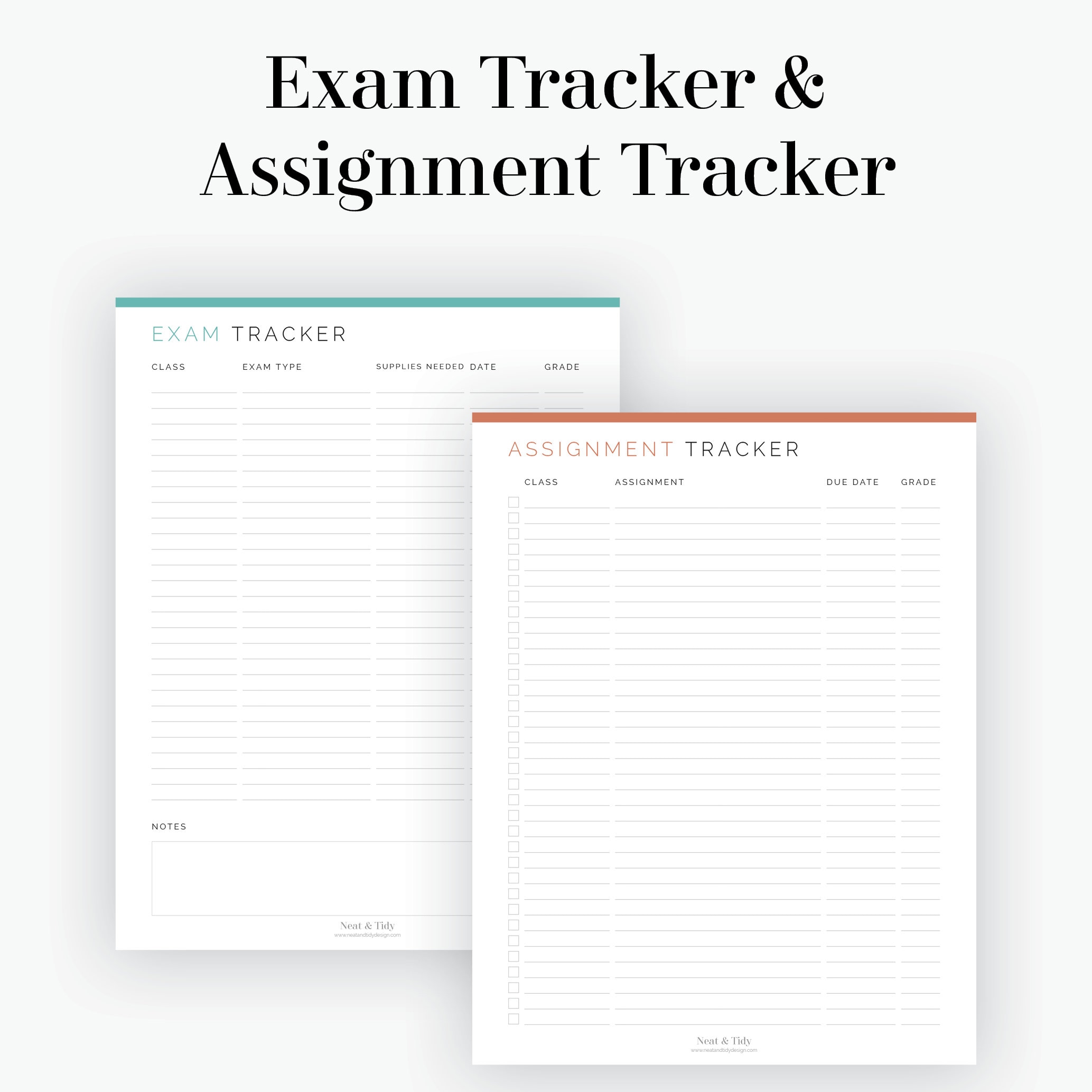 Exam & Assignment Trackers Fillable Printable PDF Student Planner, High ...