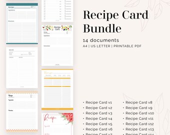 Recipe Card Bundle (14 documents) - Fillable PDF, Printable PDF - Instant Download - Household Binder, Family Recipe Binder, Recipe page