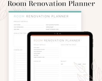 Room Renovation Planner | Fillable & Printable PDF | Room Design Planner, Renovation Tracker, Remodel Log | Instant Download