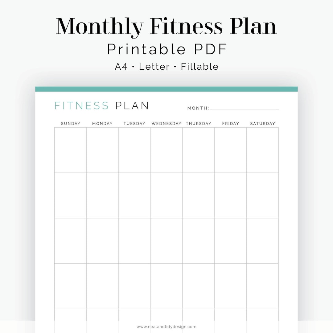 Monthly Fitness Plan Fillable Printable PDF Exercise Calendar, Workout ...