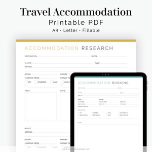 Búsqueda y reserva de alojamiento para viajes - Completable - Planificador de viajes, planificador de vacaciones - PDF imprimible A4, Carta - Descarga instantánea