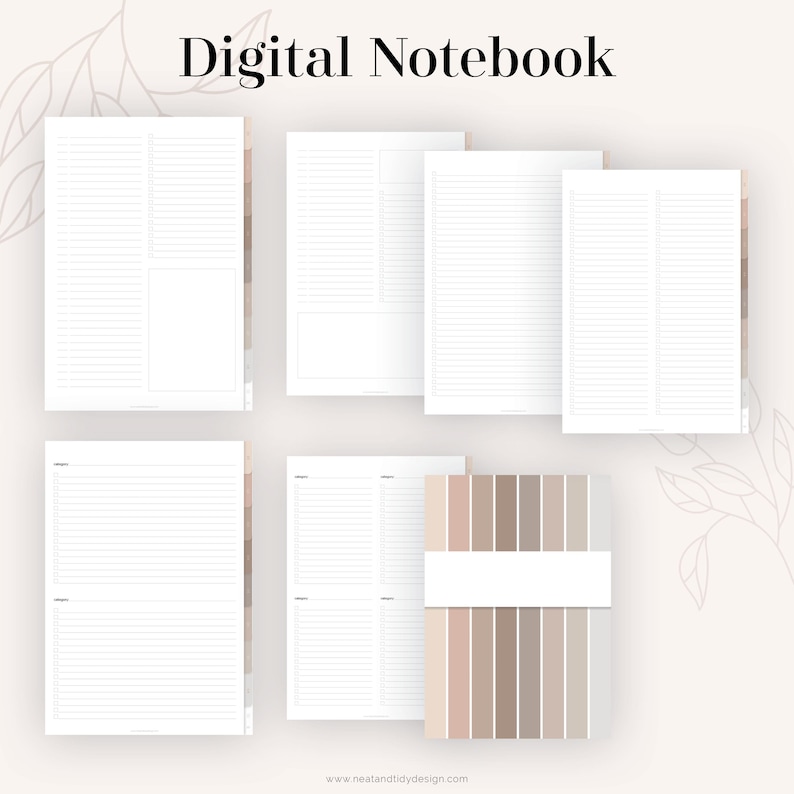 Puede incluir: Cuaderno digital con p&aacute;ginas rayadas y una cubierta con un patr&oacute;n a rayas en tonos marrones y beige. El texto "Digital Notebook" est&aacute; en la parte superior de la imagen.