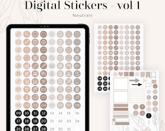 Digitale Aufkleber für GoodNotes Planer - vol 1 - 1520 Aufkleber in 8 neutralen Farben + schwarz & weiß - Sofort Download
