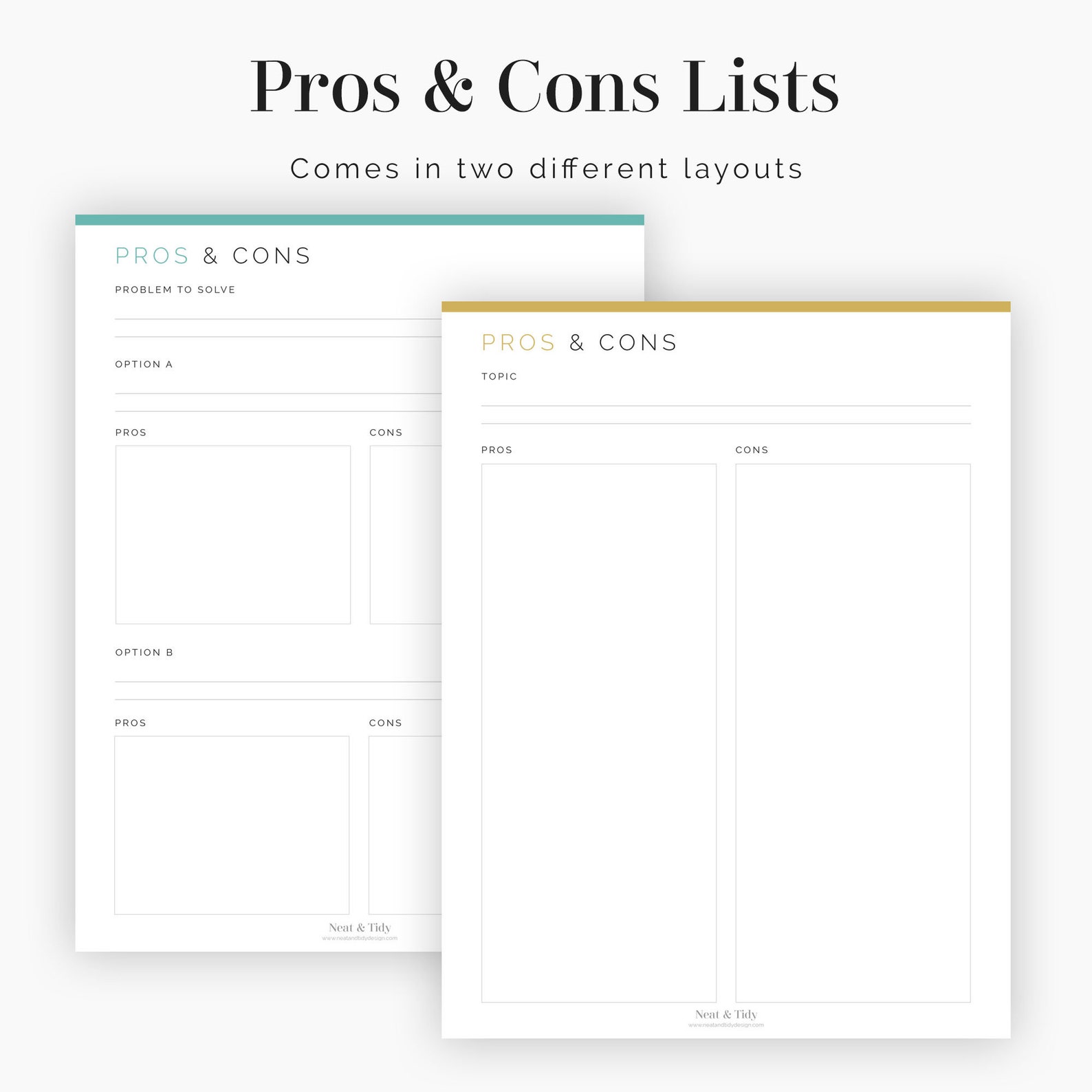 Pros and Cons Lists (2 Layouts) - Fillable - Printable PDF - Decision ...