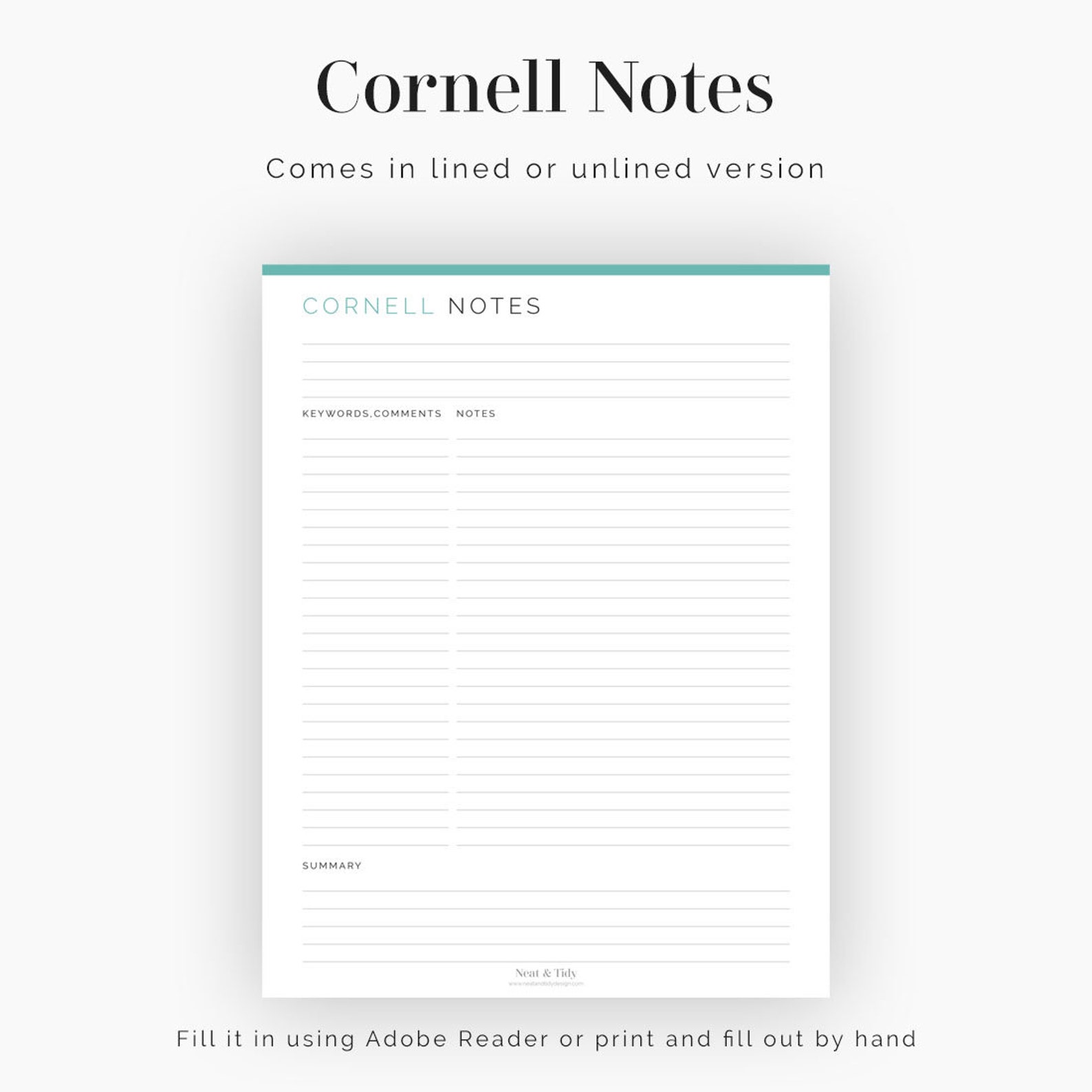 Cornell Notes Lined, Unlined Fillable Printable PDF Student Planner ...