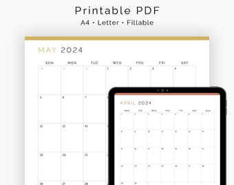 2024 Monthly Dated Calendar, Fillable PDF, Printable PDF. A dated 2024 monthly agenda with notes and to do list - Instant Download