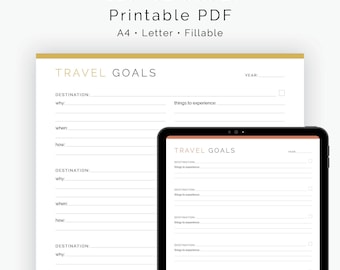 Travel Goals (3 layouts) - Fillable - Travel Planner, Vacation Planner, Trip Planner - Printable PDF A4, Letter - Instant Download