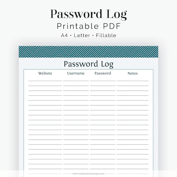 Password Log Fillable Instant Download Printable - Etsy