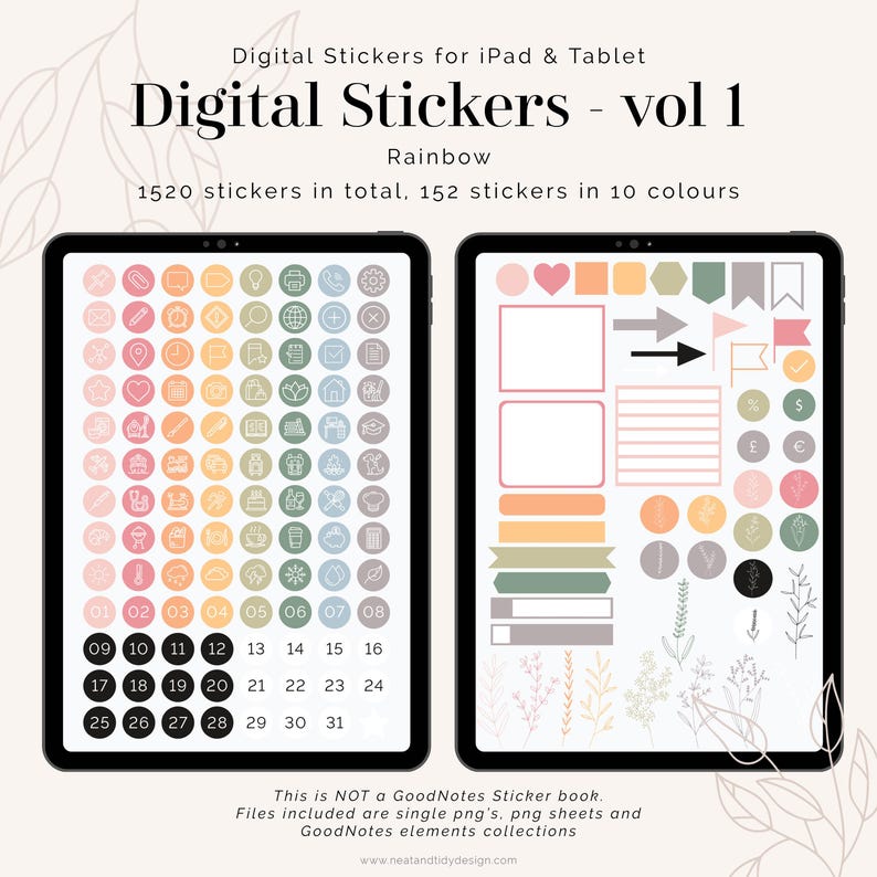 Digital Undated Planner (Rainbow) for GoodNotes | Hyperlinked, Portrait Tabbed Planner - Weekly, Daily, Monthly pages | Instant Download image 8