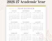 2026-27 Academic Year Overview Printable PDF | Time Management, School Planner, Educational, Teacher, Student Calendar - Instant Download