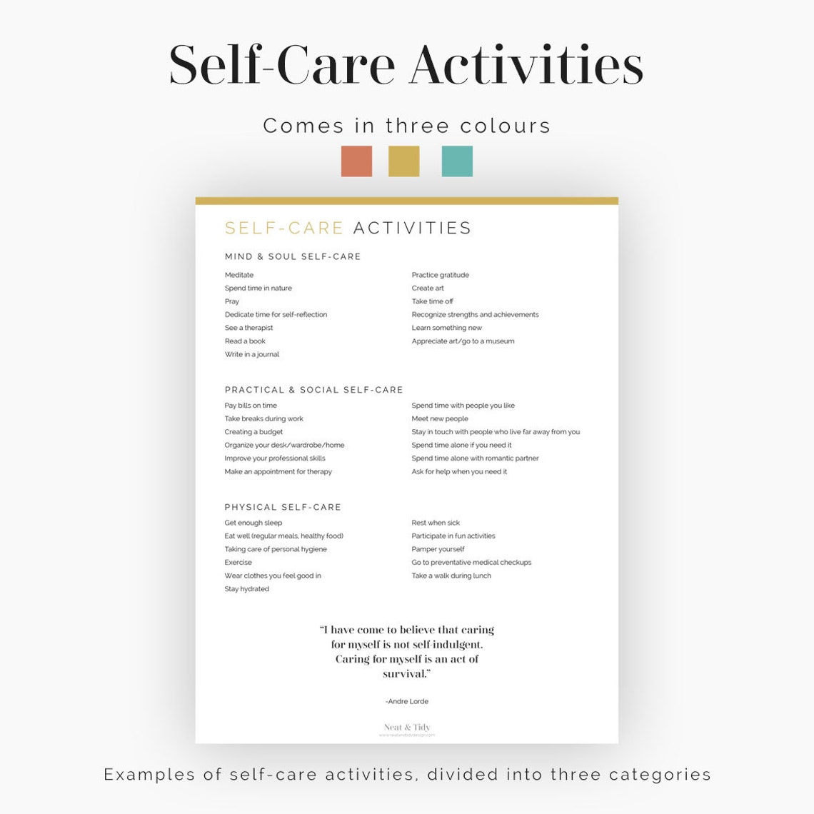 Selfcare Calendar Fillable Printable PDF Mental Health Printable