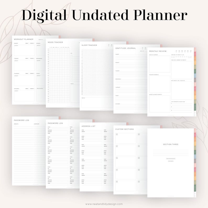 Digital Undated Planner (Rainbow) for GoodNotes | Hyperlinked, Portrait Tabbed Planner - Weekly, Daily, Monthly pages | Instant Download image 6