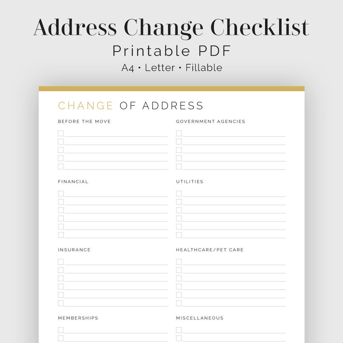Change of Address Checklist Fillable Moving Planner Etsy
