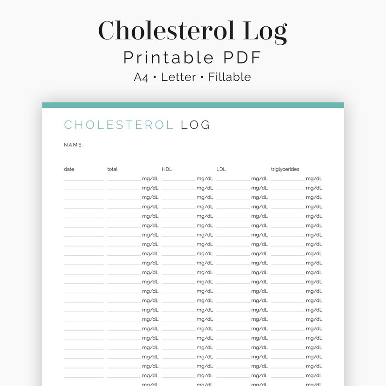 Cholesterol Log Fillable Cholesterol Tracker LDL, HDL, Triglycerides