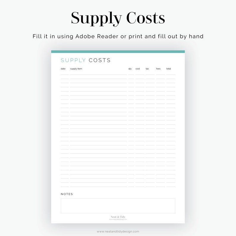 Supply Costs Fillable Printable PDF Business Planner Etsy