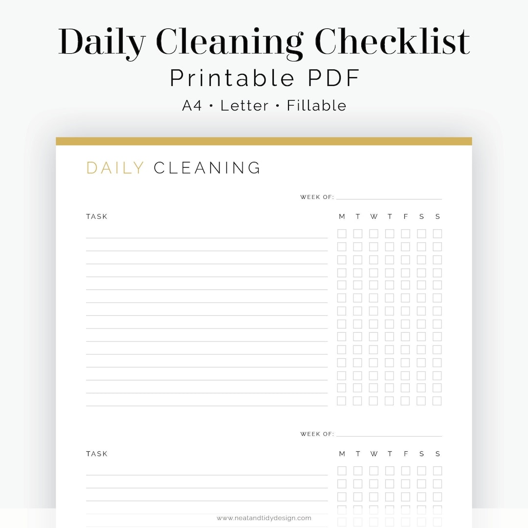 Daily Cleaning Checklist - Fillable - Printable PDF - Household Binder ...