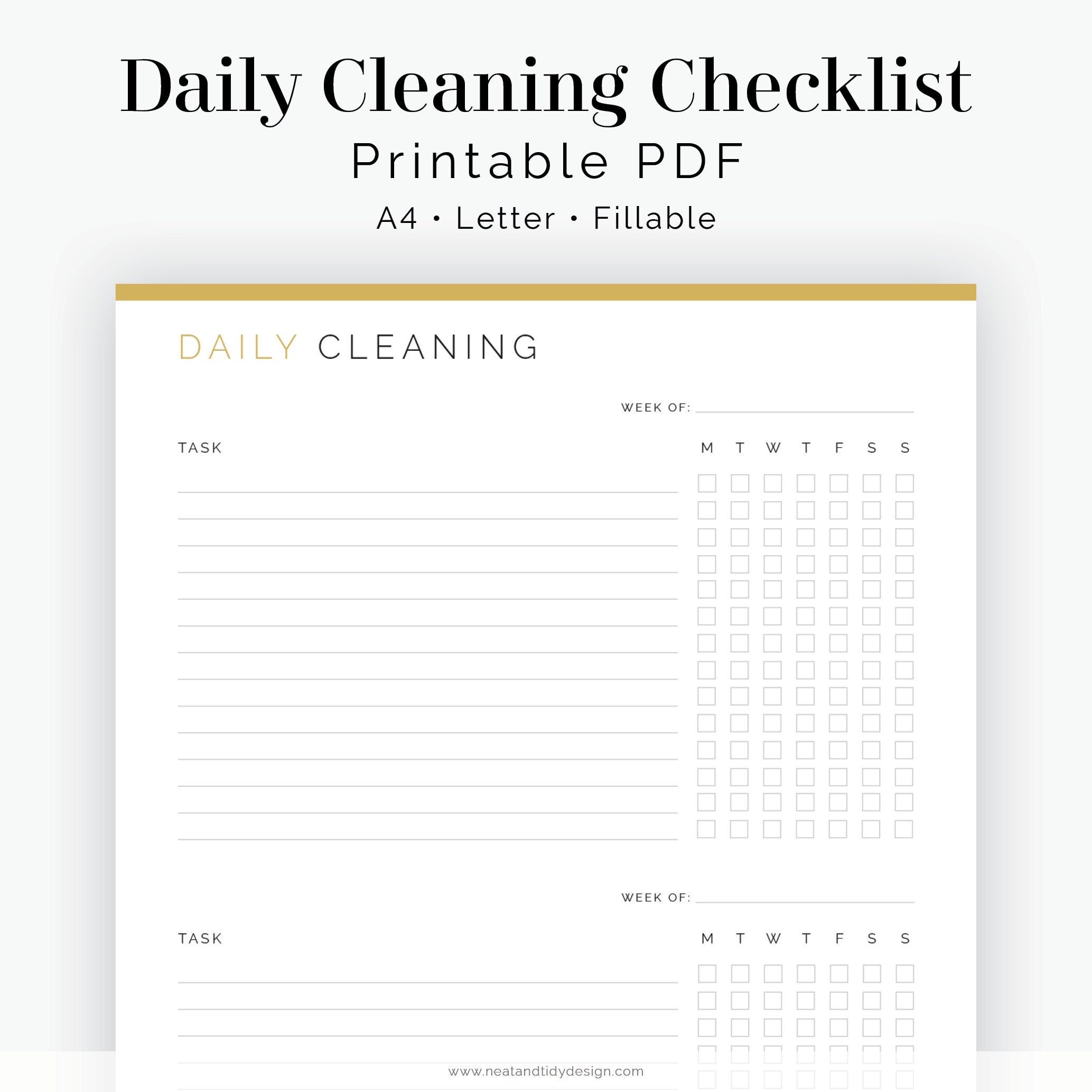 Daily Cleaning Checklist Fillable Printable PDF - Etsy