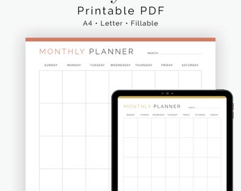 Monthly Planner v3 - Fillable - Time Planner, Perpetual Calendar - Printable PDF A4, Letter - Instant Download