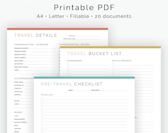 Ultimate Travel Planner Kit (20 documents) Fillable Printable PDF - Vacation Planner, Trip and Holiday Planner - Instant Download