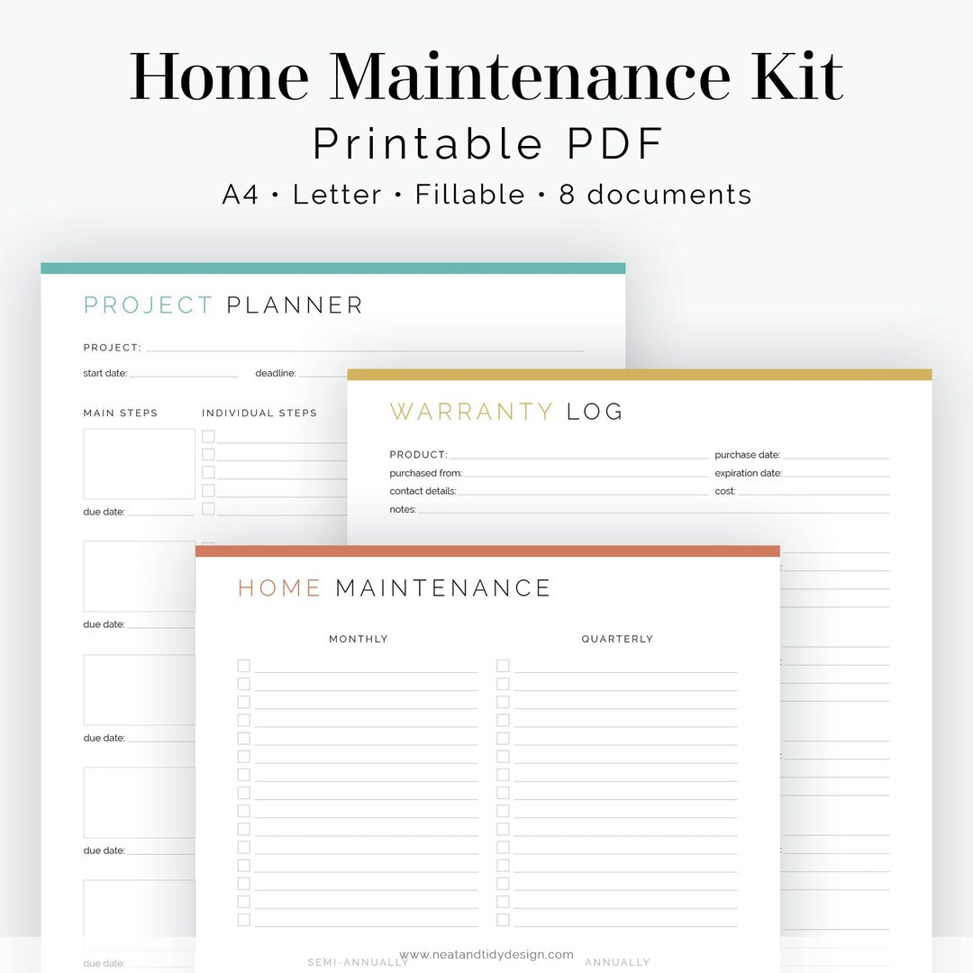 Home Maintenance Kit - 8 Documents - House Maintenance Tasks - Fillable ...