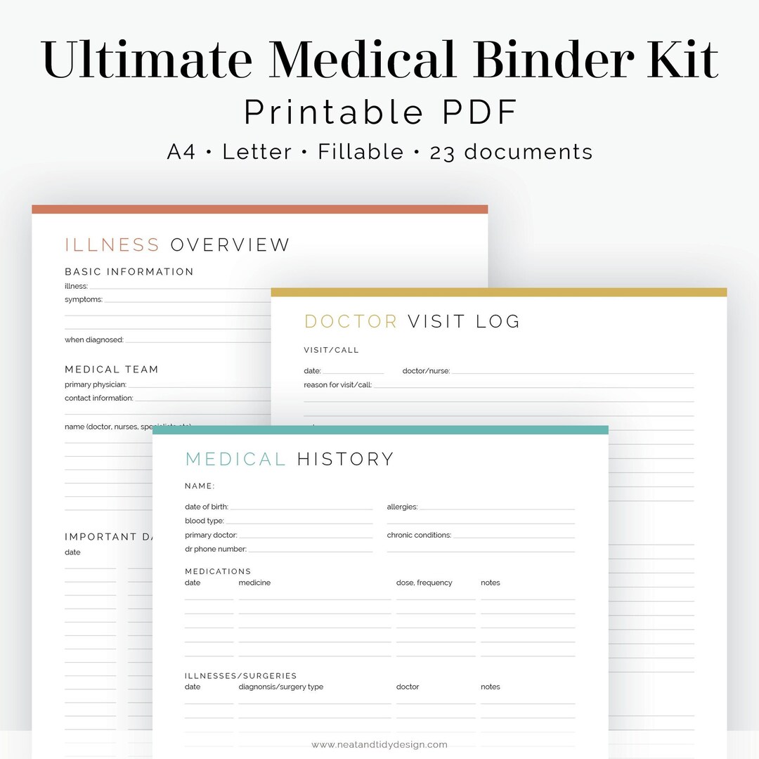 Ultimate Medical Binder Kit 23 Documents Fillable Printable PDF Health