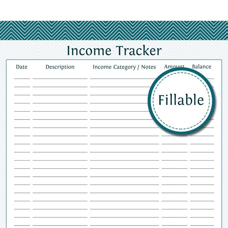 Income Tracker Fillable Instant Download Printable | Etsy